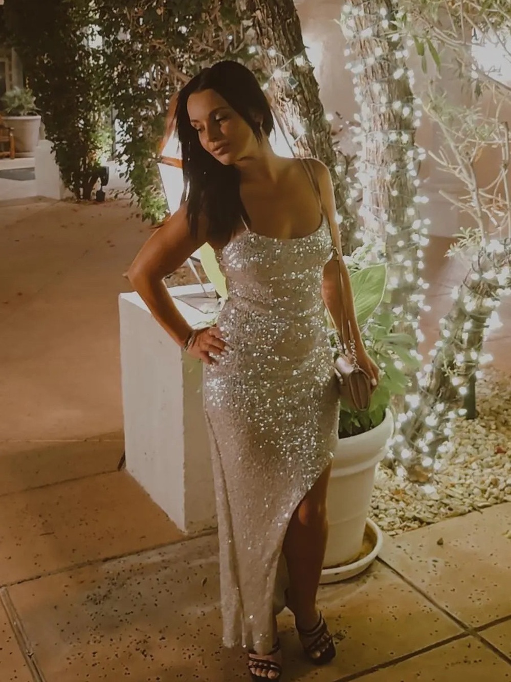 Thirty / Thirty Sequin Asymmetrical Slip Dress Champagne Size XS